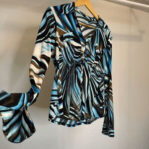 Y2k Vintage Cache Brown‎ and Blue Print Button Down Blouse